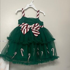 Cynthia Rowley Green Tulle Candy Cane Bow Holiday Dress